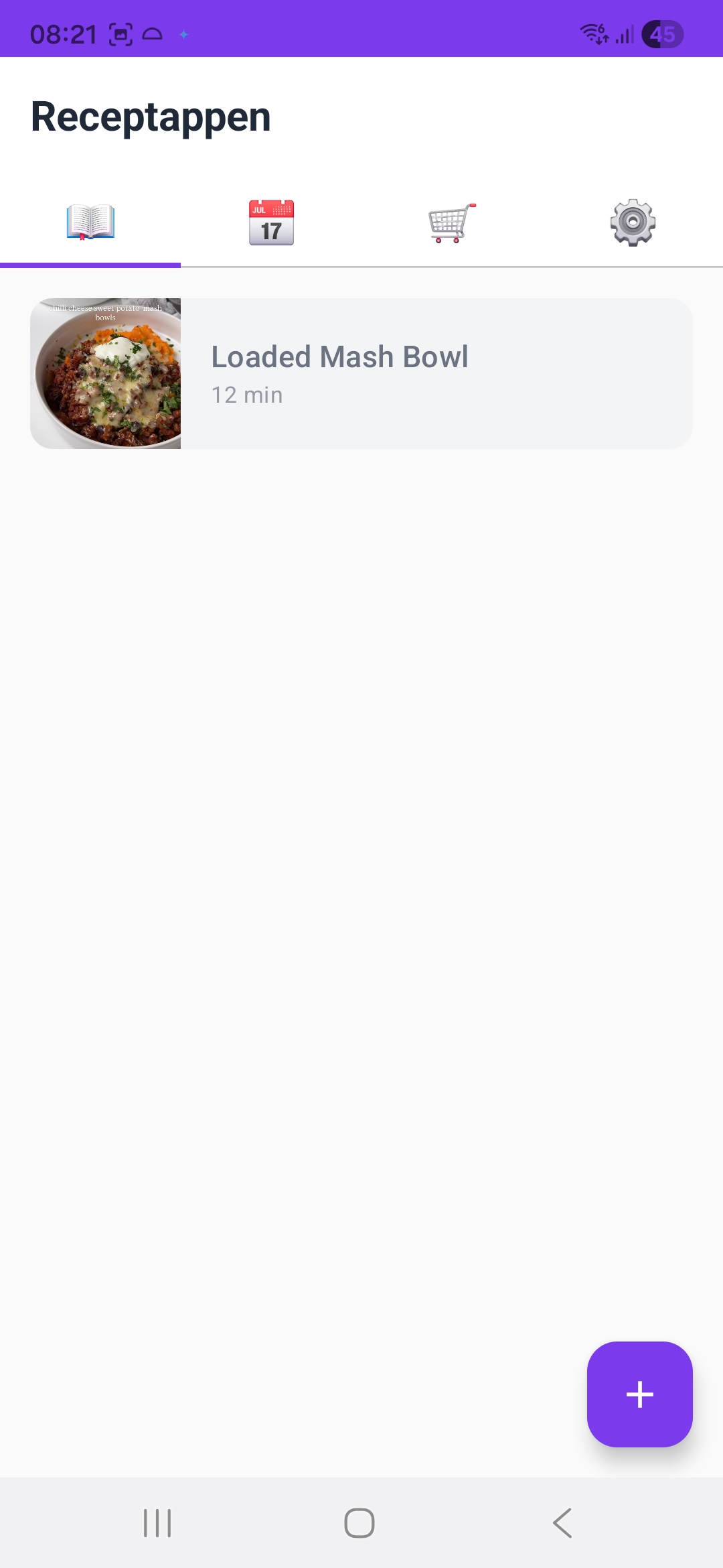 Receptappen v2 main screen with new design