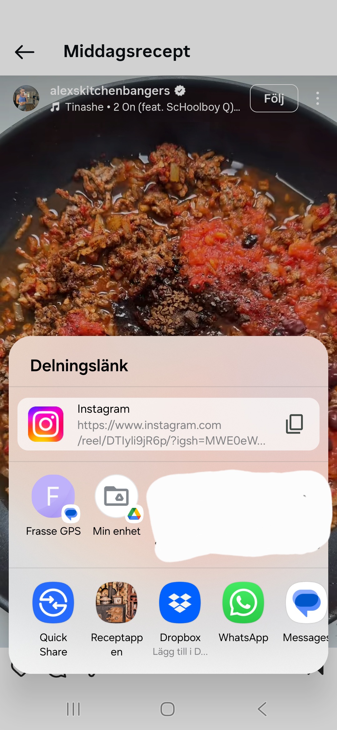 Sharing a recipe from Instagram to Receptappen